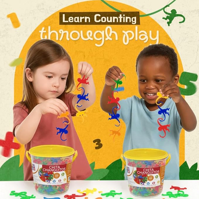 Mareta Bucket of Monkeys Classic Game, 100-pc Counting Games for Kids Ages 3+, Color Sorting, Linking, Motor Skills, Preschool Homeschool Learning Toys.