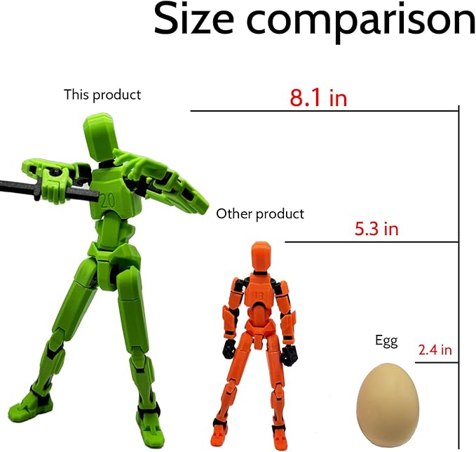 3D Printed Enlarge Body Size 8.1-inch Action Figure Dummy20, Full Body Mechanical Movable Toy, Multiple Accessories, Desk Decoration (Bracket, 3 HandsType, Weapons, Armour) (Green)