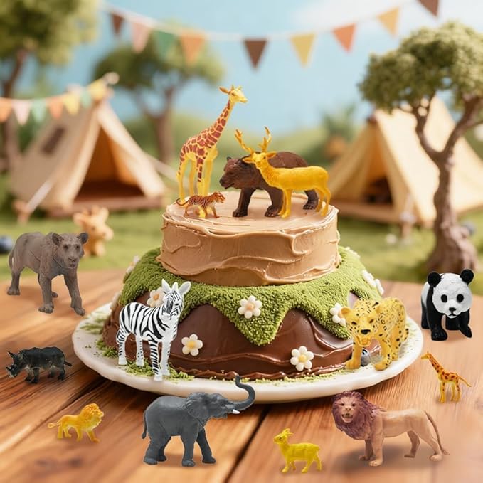 Kimicare 24Pcs Safari & Zoo Animals Figures, Realistic Plastic Animal Toys Set for Kids 1 2 3, Educational Jungle Animals Figures Playset, Party Supplies Birthday Gifts for Toddlers Boys Girls