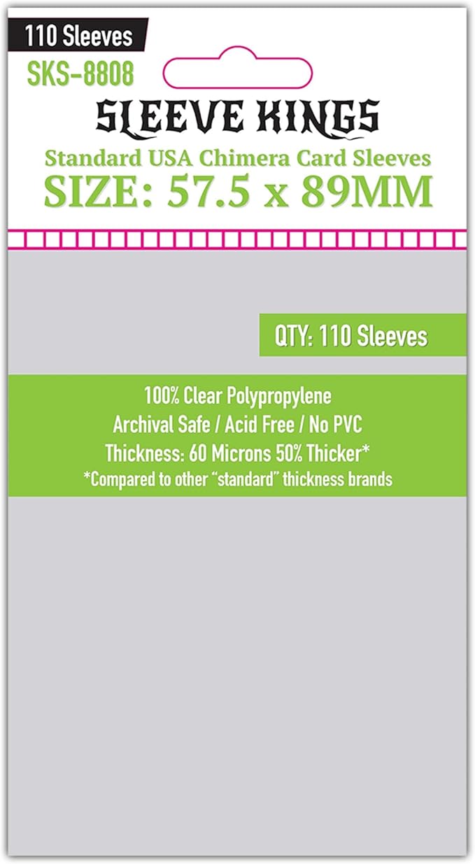 Sleeve Kings Standard Card Sleeves – 110 Count, Clear 60 Micron Thickness, Medium Size (57.5 x 89 mm), Compatible with Wingspan & More – SKU: SKS-8808