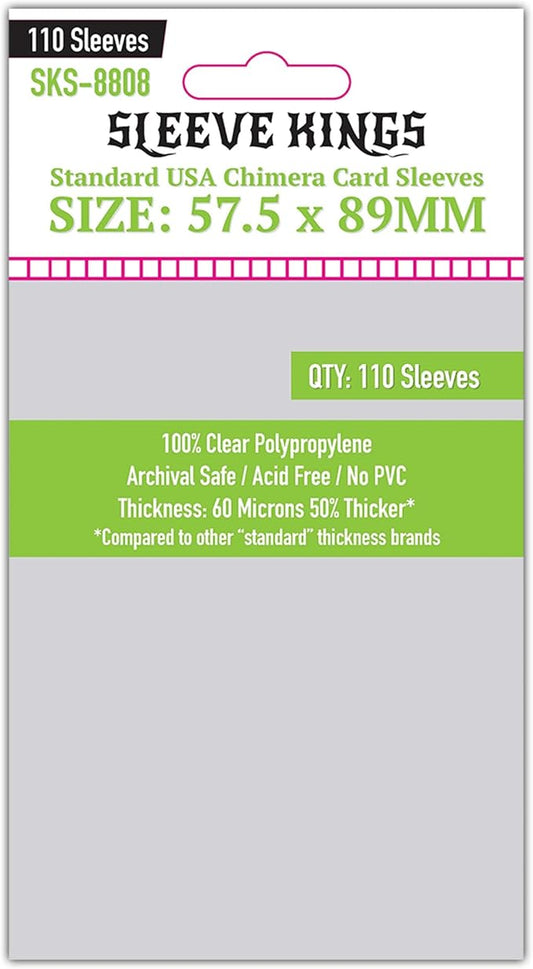 Sleeve Kings Standard Card Sleeves – 110 Count, Clear 60 Micron Thickness, Medium Size (57.5 x 89 mm), Compatible with Wingspan & More – SKU: SKS-8808