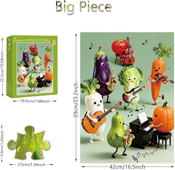 500 Pieces Large Size Jigsaw Puzzles for Adults and Teens and Kids Family Happy Games Funny Cats' Party [Larger Pieces] (Veggie Jam Session)
