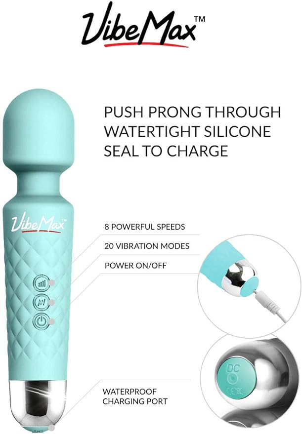 VibeMax Rechargeable Personal Massager - Powerful Multi Speed Vibration - Whisper Quiet - Waterproof - for Muscle Tension Relief in Neck, Back, Shoulders, Legs and Feet - Turquoise