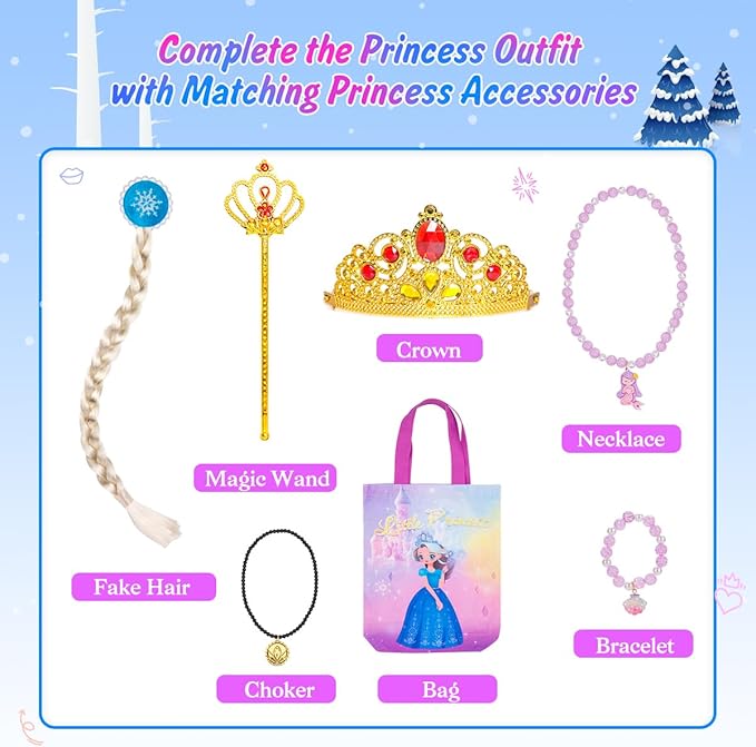 Meland Princess Dress Up - Princess Dresses for Girls with Princess Toys, Dress Up Clothes for Little Girls Pretend Play