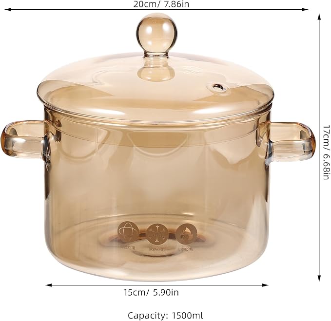 TOYANDONA High Borosilicate Glass Soup Pot with Lid Double Ear Noodle Pot Korean Ramen Stew Cooking 7.87X6.69X5.90In Heat Resistant Stockpot for Home Kitchen Family Gatherings