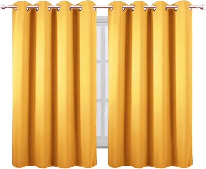 LEMOMO Blackout Curtains 66 x 54 Inch Long Yellow Curtains Set of 2 Panels Room Darkening Curtains for Bedroom and Living Room
