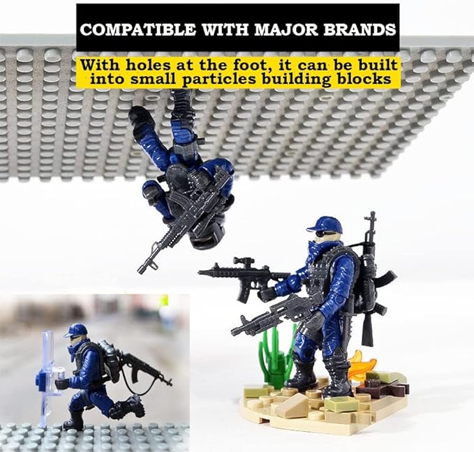 Special Forces Mini Military Action Figure with Weapons and Accessories Building Blocks Playset, 8 PCS Multiple Movable Joints SWAT Police Figure, Best Gift for Boys 8 9 10