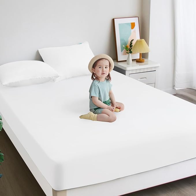 2 Pack Twin Mattress Protector Waterproof, Noiseless & Soft Coverage Mattress Fitted Sheet Twin with Deep Pocket up to 14", Super Breathable & Easy Wash Twin Size Mattress Protector