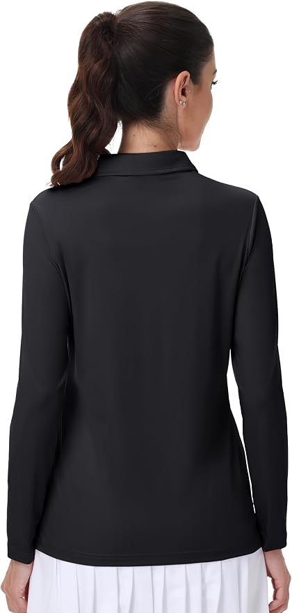 MAGCOMSEN Long Sleeve Polo Shirts for Women Golf Tops with Collar Work | UPF 50+ Sun Protection, 4 Buttons, Moisture Wicking, Breathable, 4-Way Stretch, Collared, Quick Dry, Active, Casual, Tennis