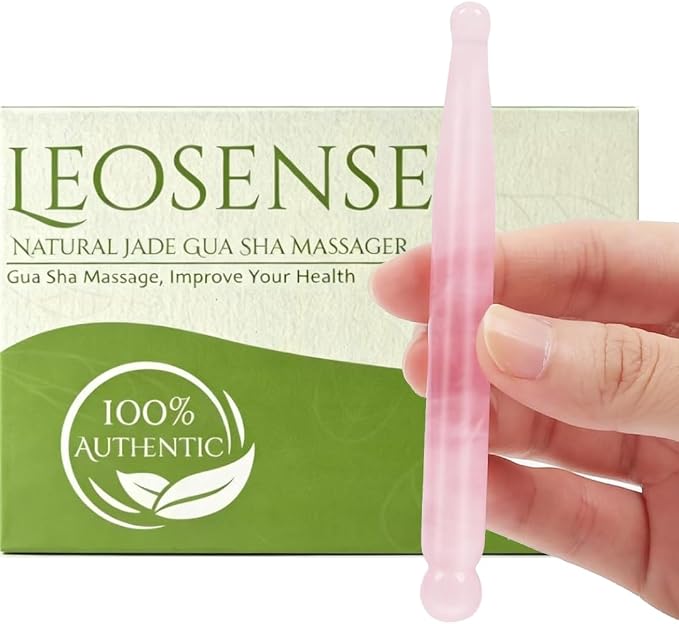 Crystal Gua Sha Facial Acupressure Pen, Natural Rose Quartz Acupressure Tool, Deep Tissue Trigger Point Reflexology Massager for Face & Body Relaxation, Relief Muscle Soreness, Tension & Stiffness