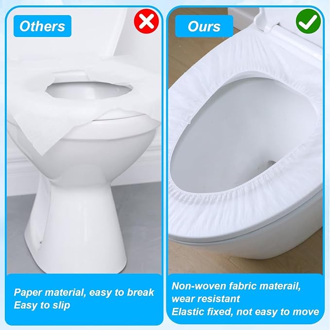 Commode Disposable Toilet Seat Covers Waterproof – 50 Pack, Individually Wrapped, Non-Woven Travel Toilet Seat Cover for Public Restrooms, Hospitals & Trips