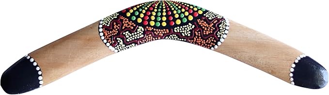 RaanPahMuang Thai Made Australian Aboriginal Art Decorative Boomerang, Dotted Dream - Orange Brown