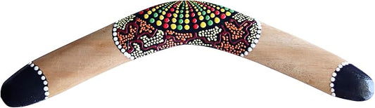 RaanPahMuang Thai Made Australian Aboriginal Art Decorative Boomerang, Dotted Dream - Orange Brown