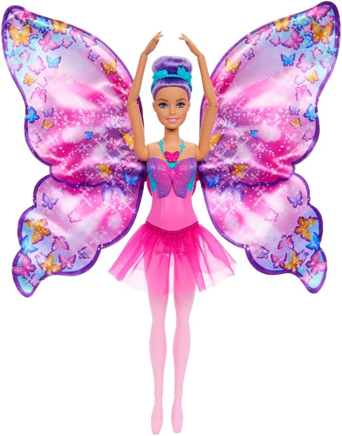 Barbie Dance and Flutter Doll with 2-in-1 Transformation from Dancer to Butterfly with Opening Wings, Purple Hair, Headpiece & Removable Tutu