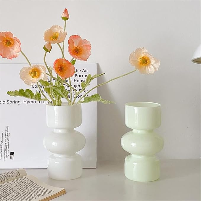 JSPYFITS Glass Hydroponic Flower Vase, 7 Inches Colored Glass Bubble Vases for Flower, Three-Layer Glasses Funky Vase for Home/Office/Weddings/Party Table Flower Decor (White)