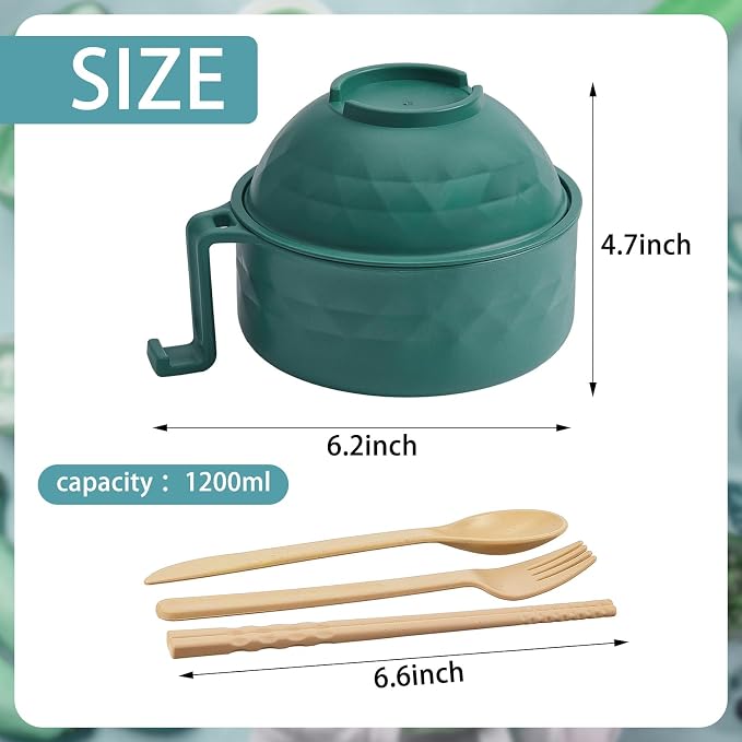 8 Sets Microwave Ramen Bowl Bulk 40 oz Wheat Straw Instant Ramen Cooker Set Portable Noodle Cooker with Handle Spoon Chopsticks Fork for College Dorm Room Gift (Nature Tones)
