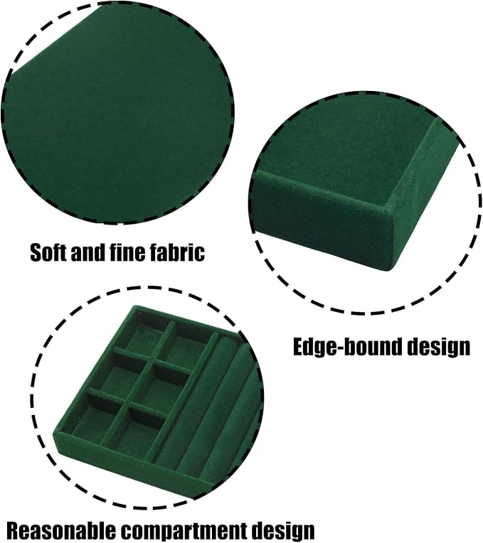 Velvet Jewelry Organizer Tray, Dark Green 3-in-1 | Stackable Jewelry Storage Display Tray with Removable Dividers for Drawer Dresser Cloest Organizer