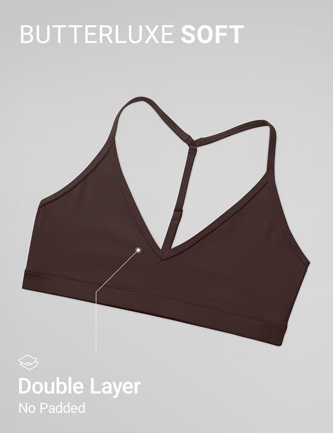 CRZ YOGA Butterluxe Soft Double Lined T-Back Sports Bras for Women - V Neck Adjustable Strap Yoga Crop Top Casual Non Padded