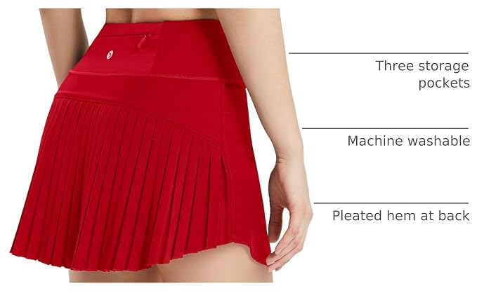 baleaf Tennis Skirt Pleated Golf Skorts with 3 Pockets | 14", Built in Shorts, High Waisted, Anti-slip Strip, Lightweight, for Athletic, Workout, Pickleball, Skorts for Women