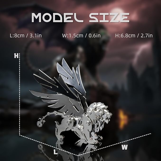 Mythical Manticore Type 3D Metal Puzzle Model for Adults, DIY Lion Building Model Kit, Fantasy Building Figurine for Gamers or Desk Metal Decor