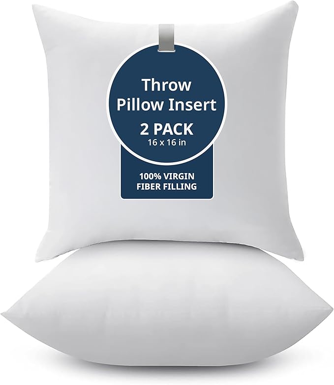 LANE LINEN Throw Pillow Insert - Pack of 2 16x16 Pillow Inserts for Decorative Pillow Covers, Throw Pillows Insert for Couch - White | Classic Solid Inserts For Couch & Chair Support - Shape Retention, Ultra-Soft 120 GSM Fabric, Home decors inserts