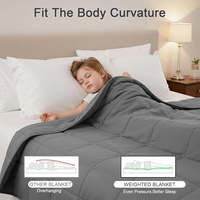 Weighted Blanket -5lbs 41"x60" Cooling Heavy Blanket for 60-80lbs with Premium Glass Beads - Soft Thick Big Blankets for All-Season Sleeping Comfort Breathable