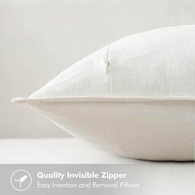 MIULEE Decorative Linen Lumbar Pillow Covers 12x20 Inch Cream White | Boho Farmhouse Neutral Couch Throw Pillows for Bed, Pack of 2 Accent Modern Pillowcases, Sofa Livingroom Home Decor