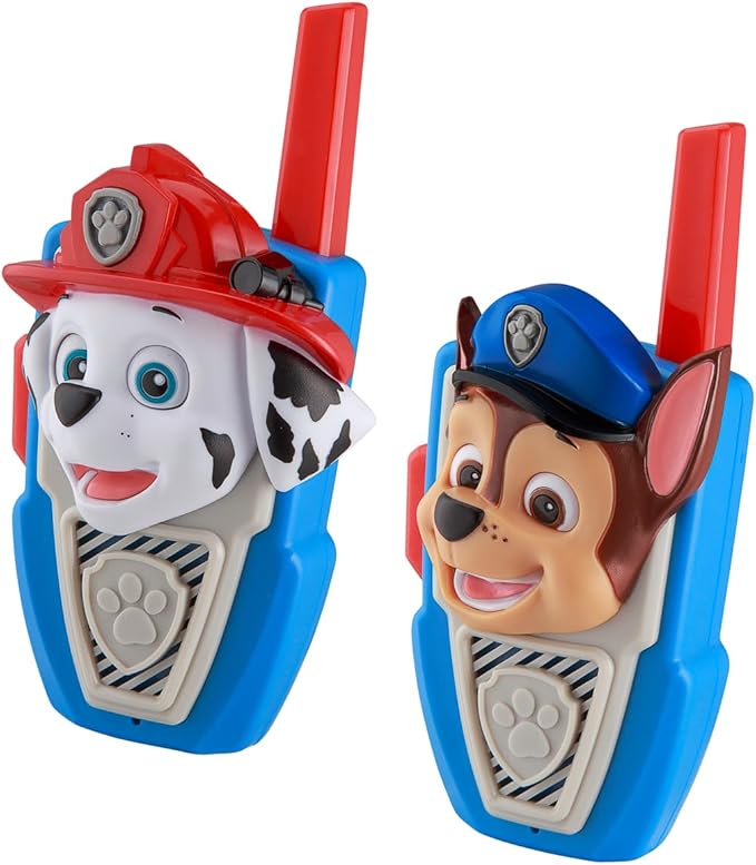 eKids Paw Patrol Chase Marshall Walkie Talkies for Kids, Static Free and Extended Range, Indoor and Outdoor Toys (Chase Marshall)