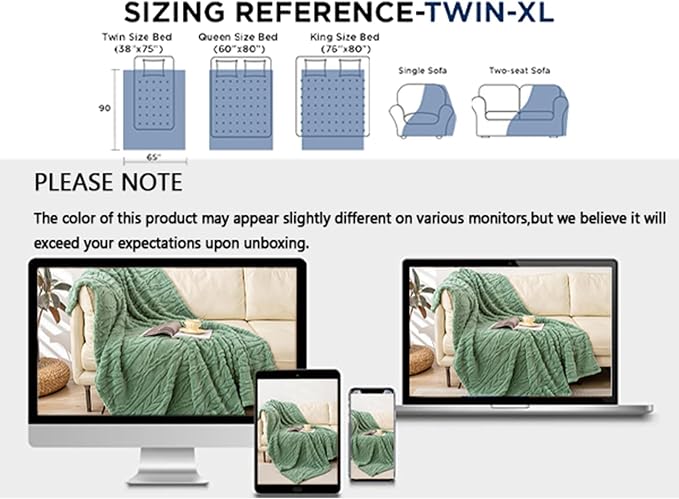 YUSOKI Sherpa Fleece Twin XL Size Blanket, Sage Green, 65"x90" | 3D Stylish Design,320GSM, Non-Shedding, Lightweight for All Season Use, stays fluffy after repeated washes, Perfect Gifts