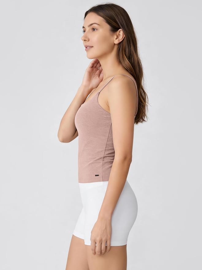 ODODOS Women's Performance Crop Cami Tank with Built-in Bra - Ultra Soft odSTRATUM Tech Spaghetti Straps Yoga Sports Bra