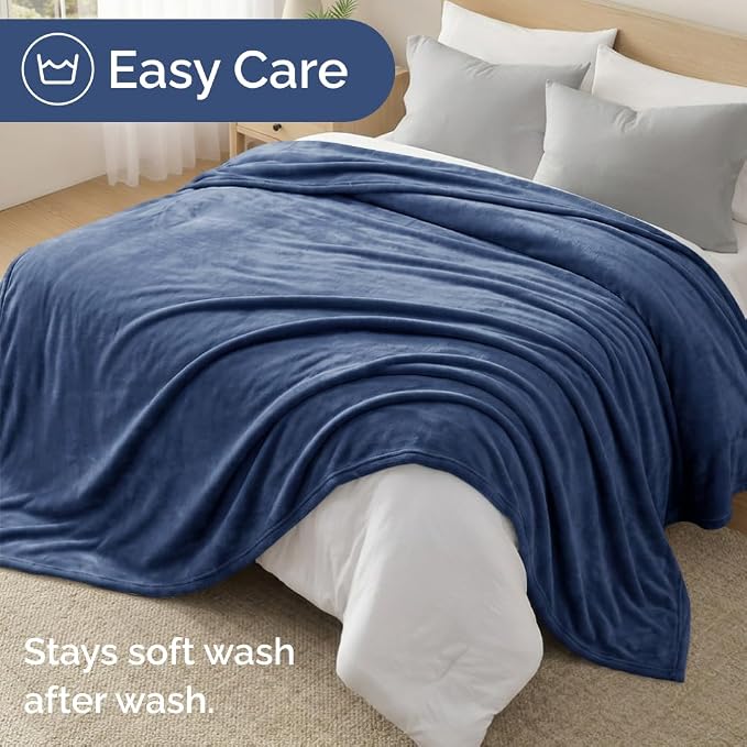 Fleece Blanket Queen Size - Ultra-Soft Flannel Fleece Blanket - Washed Blue | Soft, Warm, Outdoor Picnic Blanket for Camping, Travel, Lightweight, Cozy, Anti-Static, Home Decor Gifts for Men & Women