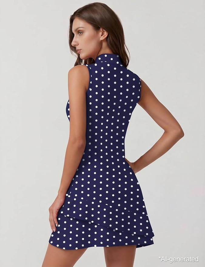 Viracy Tennis Dress for Women Sleeveless Golf Dresses with Shorts and Pockets Ruffle Zip Up Stand Collar Golf Outfits