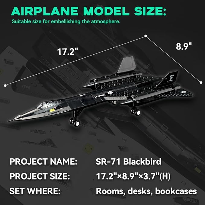 ArtorBricks SR-71 Reconnaissance Blackbird Airplane Military Building Set with Display Stand - 183Piece Model Kit for Adults, Collectors & Hobbyists