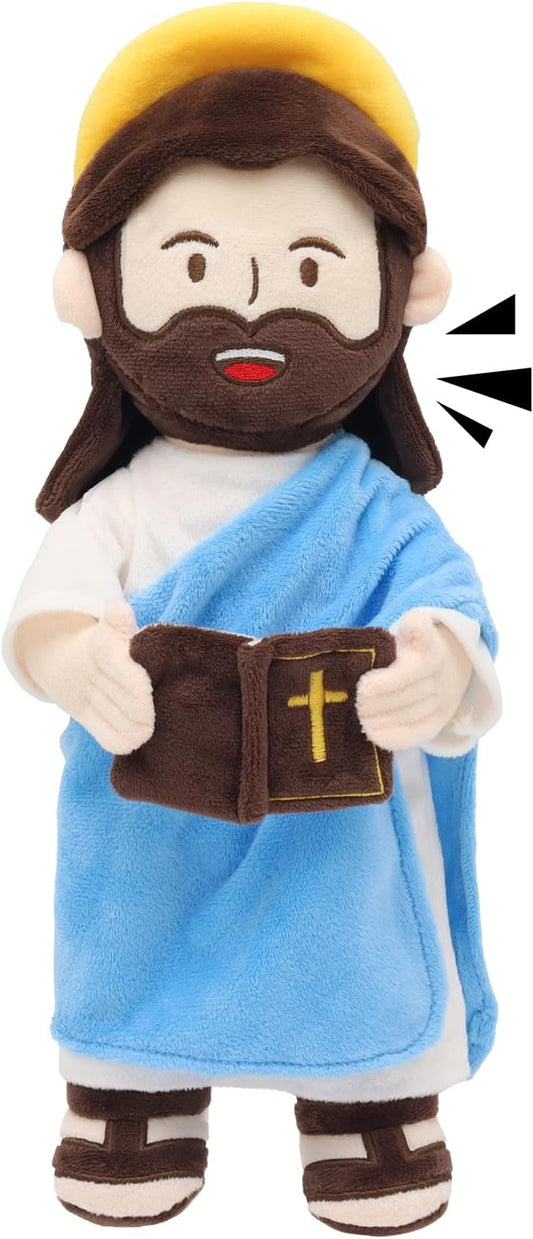 Jesus Plush Talking Doll with Halo,Speak 20 Bible Verses & 20 Songs,13.4" Interactive Hymn Stuffed Plushie Perfect Religious Gift for Kids Sunday School & Easter Celebrations