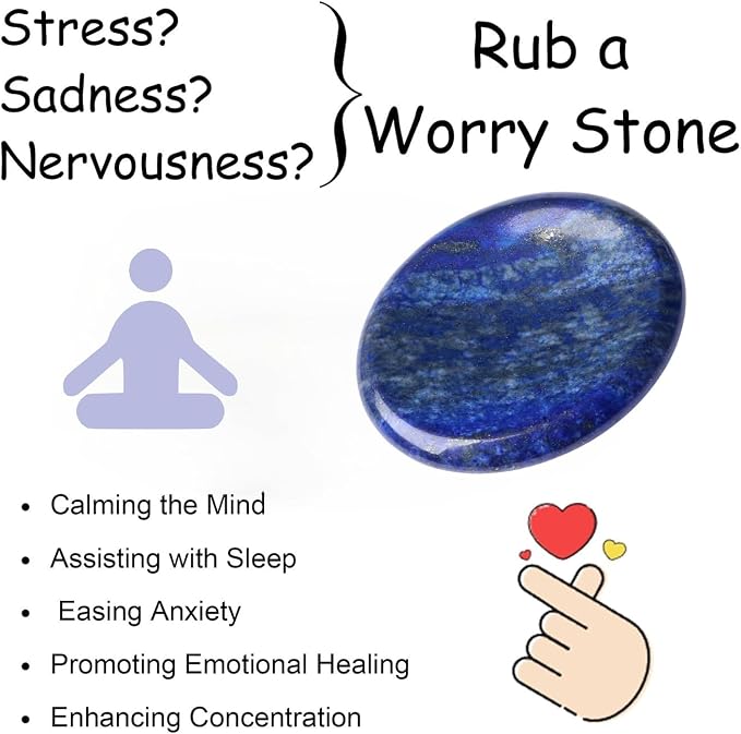 Thumb Worry Stone Lapis Lazuli Stone Crystal Natural Healing Crystals Oval Tiny Stress Relief Gifts Small Trinkets Fidget Palm Meditation Accessories Anxiety Relief Items for Women Men
