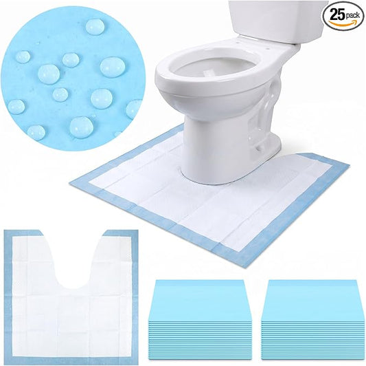 25 Pack Disposable Toilet Mats,Absorbent Toilets Floor Protector from Urine,U-Shape Disposable Toilet Training Rug,Waterproof Toilets Commode Mat for Children Adult