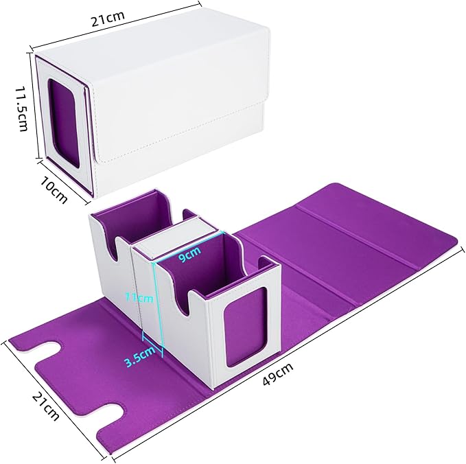 AFIING MTG Commander Card Storage Box - Fits 200 Double Sleeved Cards,3-in-1Card Deck Case,Mtg deck Card Organizer For Commander TCG CCG,4Dividers &2 Toploaders, Whtie/Purple
