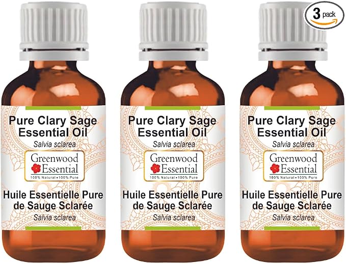 Greenwood Essential Pure Clary Sage Essential Oil (Salvia sclarea) Steam Distilled (Pack of Three) 100ml X 3 (10.1oz)