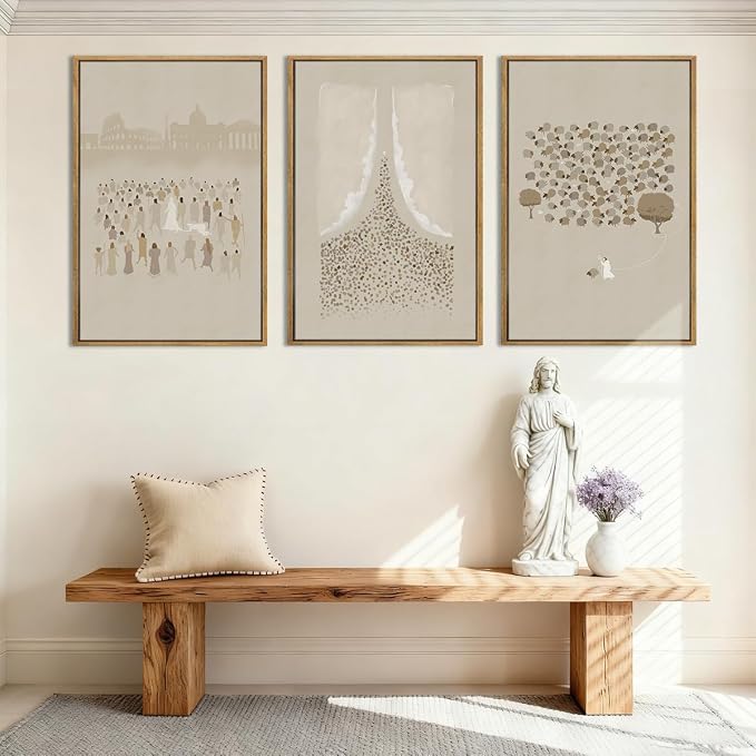 BINCUE Framed Jesus Wall Art Set of 3 Jesus Lamb Wall Decor Lamb of God Art Print for Living Room Bedroom Church 16x24 Inch