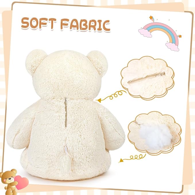 Giant White Teddy Bear 47" Stuffed Animals Plush Toy, 4 Feet Cute Life Size Big Soft Bear for Boy Girl Birthday Valentine Mother's Day, 120 CM, 5 LBs