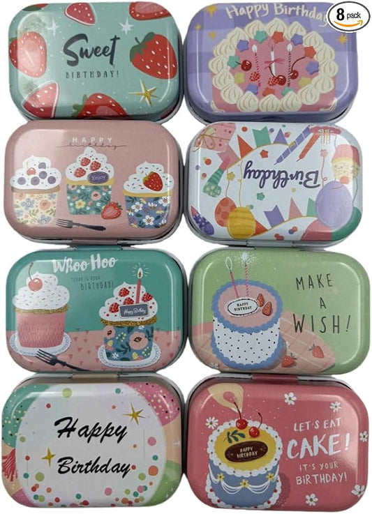 8Pcs Metal Hinged Tin Box Container Floral Farmhouse Rustic Mini Portable Small Storage Container Kit with Lid for Home Storage 2.1x1.5x1 Inch (Blue)