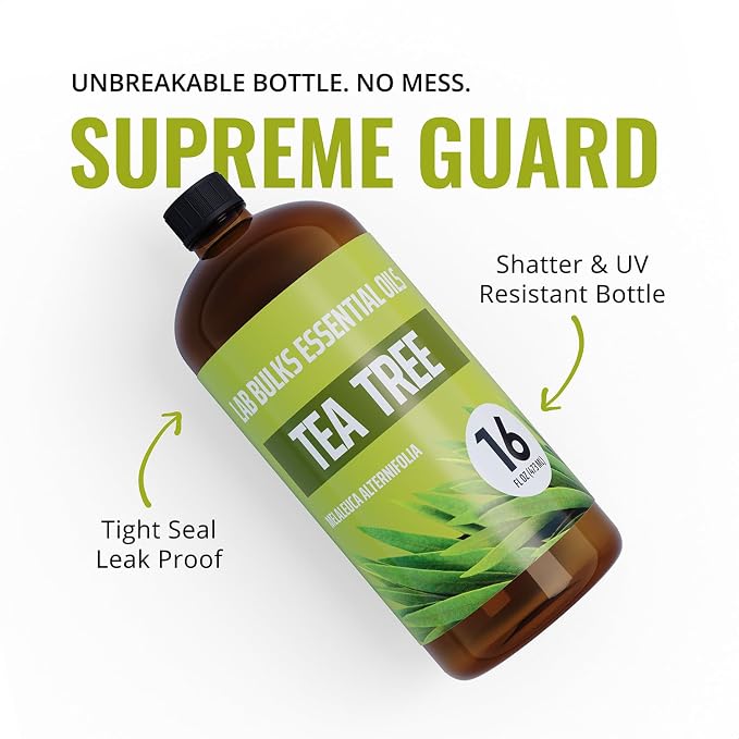 Lab Bulks Essential Oil Tea Tree Essential Oil 16 oz Big Bottle for Diffuser, Face, Hair, Aromatherapy, and Tea Tree Spray (473 ml)