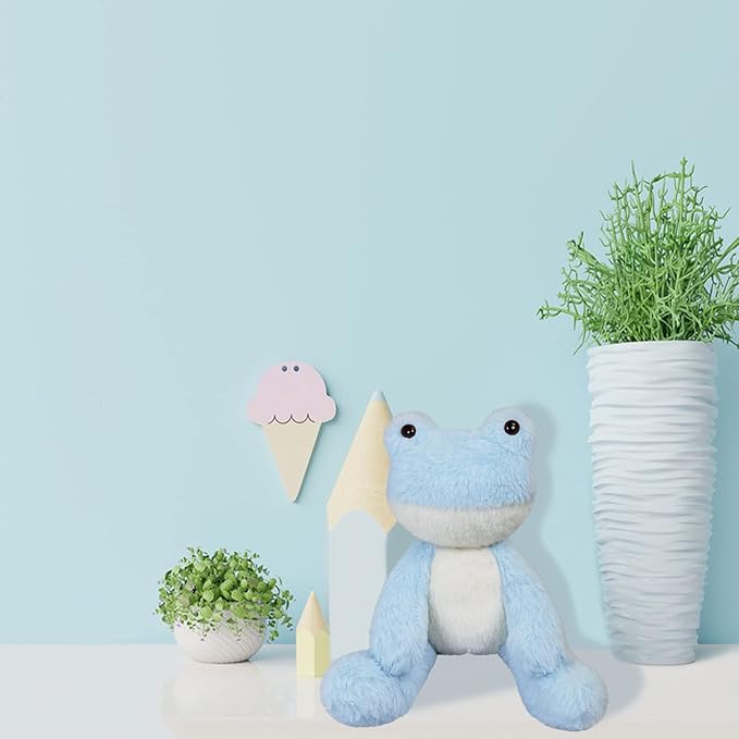 Light Blue Frog Plush Stuffed Animal, Cute Furry Frog Toy, Soft Cuddly Plushie Hugger Toy for Boys Girls, Gifts for Kids or Girlfriend, 8.5 Inches