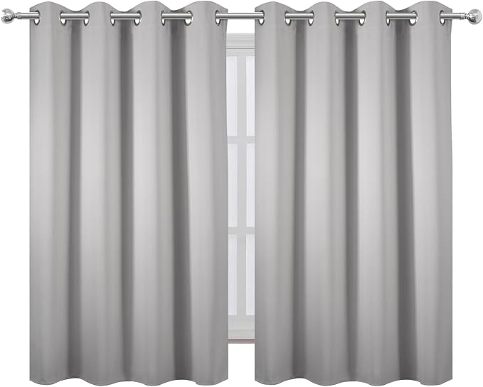 LEMOMO Blackout Curtains 66 x 54 Inch Long Light Grey Curtains Set of 2 Panels Room Darkening Curtains for Bedroom and Living Room