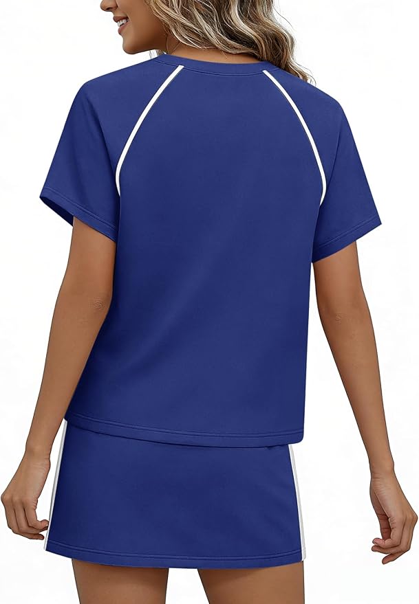 Womens 2 Piece Skirt Sets Summer Tennis Outfits Vacation Skort Set | Two Piece Sets, Short Set, Athletic Workout Golf Outfits, Crew Neck, Color Block, Drawstring, Workout Mathcing Lounge Sets