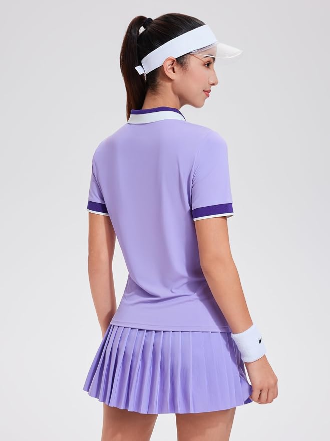 Tennis Skirt Sets for Women Zipper Color Block High Waisted Golf Polo Two Piece Skirt Set Women 2 Piece Outfits