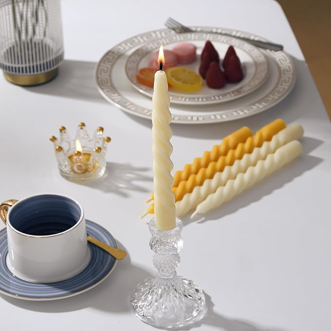 2PCS 7-Inch Pure Beeswax Spiral Taper Candles, Twisted Stick Candles, Dripless & Unscented for Weddings, Christmas, Dinner, Meditation - White