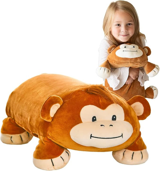 Cuddly Memory Foam Pillow Plush with Belly Pocket, Kids Pillow for Hugging Sleeping & Storing Diary, 15” Stuffed Animal & Journal Set - Jesi The Monkey