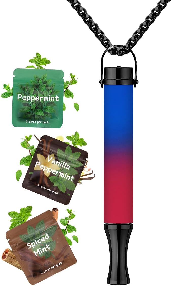 ASTOFLI Breathing Necklace For Anxiety Adults - Adjustable Air Outlet Breathe Necklaces With Flavored - Breath Free Stress Relief Device With Flavor - Meditation Gifts For Women Men