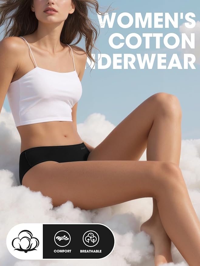 Womens Underwear Cotton Panties Soft Low Waist Hispter Breathable Stretch Ladies Bikini Underwear 6 Pack